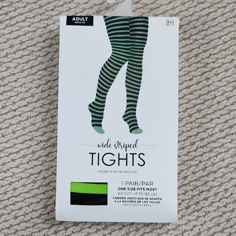 Wide Striped Tights - Green and Black, Adult Size